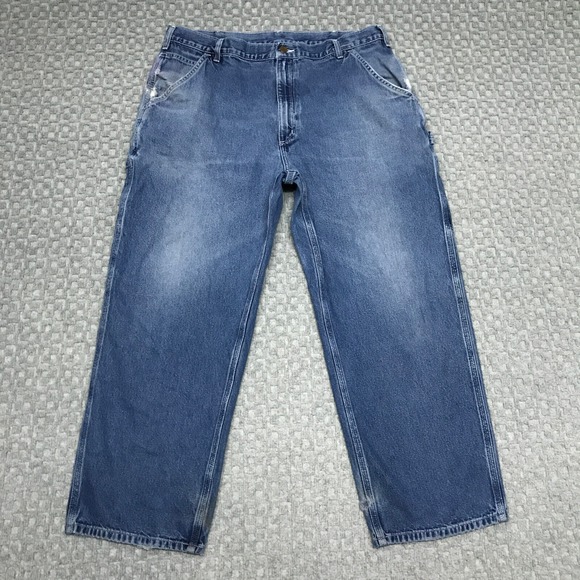 Carhartt Jeans Mens 37x29 Blue Carpenter Workwear Dark Wash Denim Everyday Norm - Picture 1 of 11